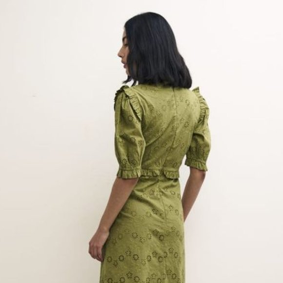 NWT Nobody's Child Olive Green Broderie ORGANIC COTTON Midi Dress - Picture 6 of 8